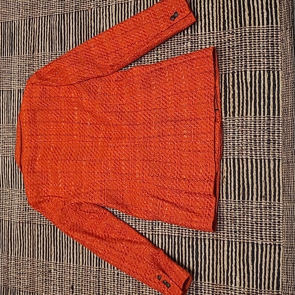 NWT KARL LAGERFELD PARIS ORANGE TWEED DOUBLE BREASTED BLAZER - Picture 13 of 14